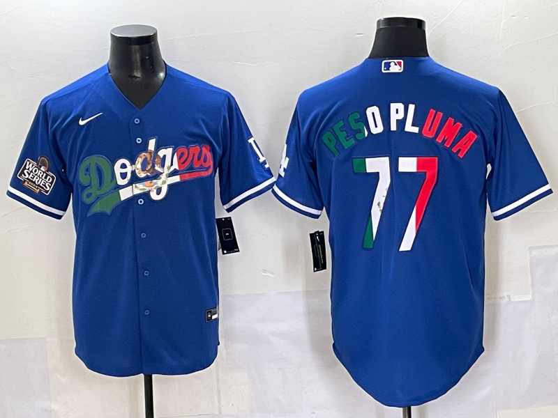 Men 2025 Los Angeles  Dodgers #77 Pesopluma  Blue Nike MLB Jersey style 007
